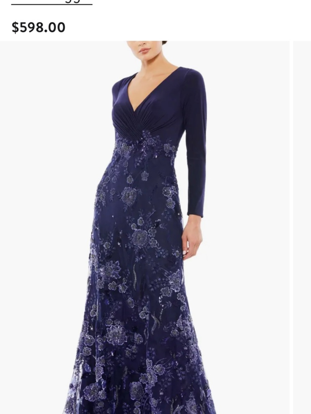 Elegant V-Neck Navy Long Sleeve Evening Dress